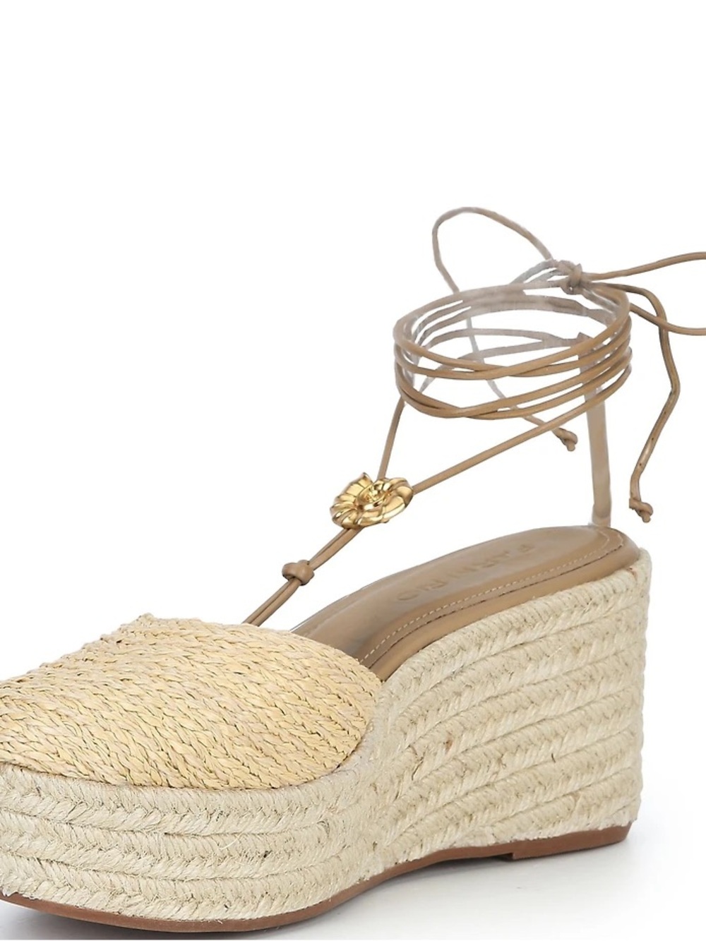 FARM Rio Natural Beige Espadrille Wedge Sandal with Ankle Wrap
